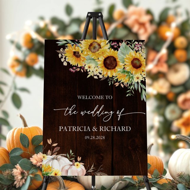Fall in Love Pumpkin Sunflower Wedding Welcome Foam Board (Creator Uploaded)