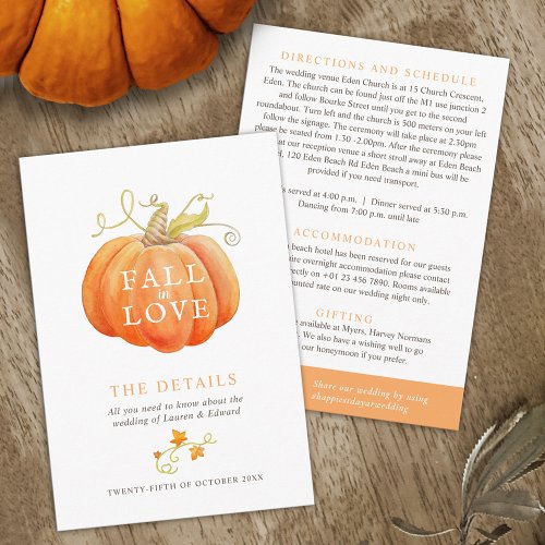 Fall in love pumpkin watercolor wedding details enclosure card