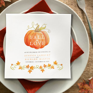 Fall in love pumpkin watercolor wedding  napkins