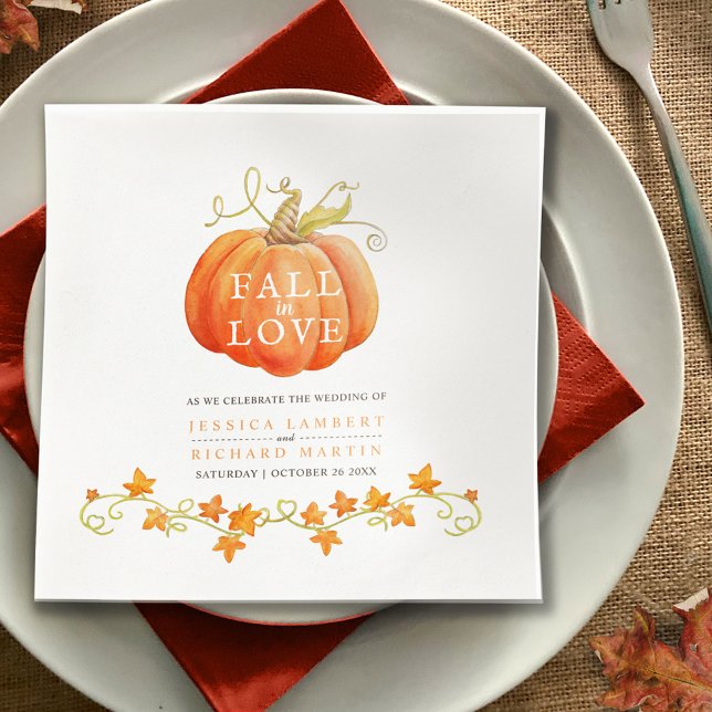 Fall in love pumpkin watercolor wedding  napkins (Creator Uploaded)