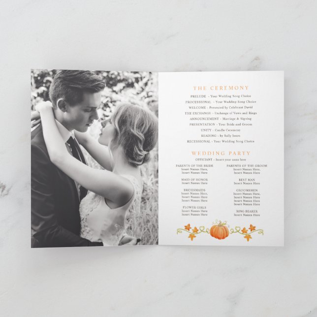 Fall in love pumpkin watercolor wedding  program (Inside)