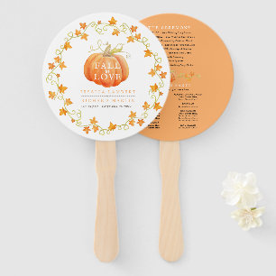 Fall in love pumpkin watercolor wedding program hand fan