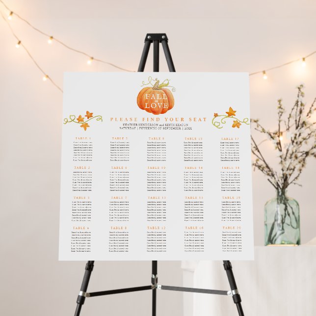 Fall in love pumpkin wedding 20 tables chart foam board (In Situ (Stand))