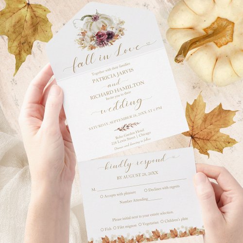 Fall in Love Pumpkin Wedding All In One Invitation