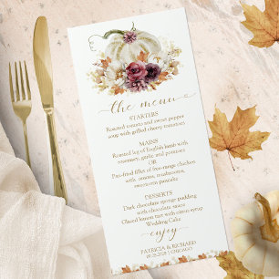 Fall in Love Pumpkin Wedding Menu Cards
