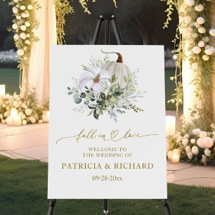 Fall In Love Pumpkin Wedding Welcome Sign 