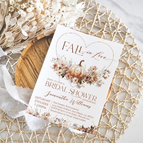 Fall in love Pumpkin Wildflower Bridal Shower Invitation