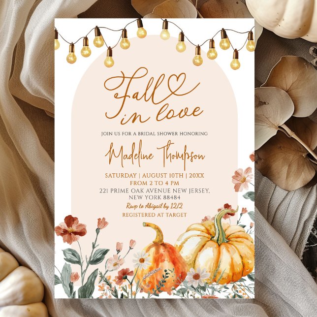 Fall in Love Pumpkin Wildflower Bridal Shower Invitation (Creator Uploaded)