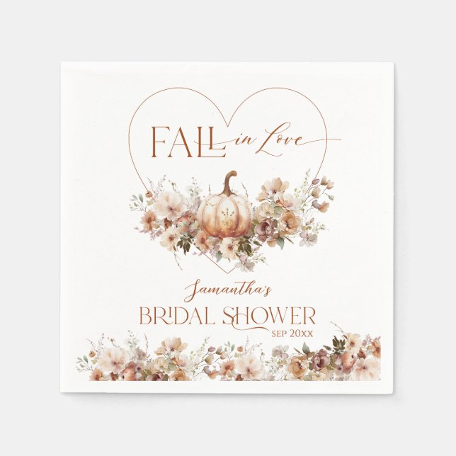 Fall in love Pumpkin Wildflower Bridal Shower Napkins (Front)