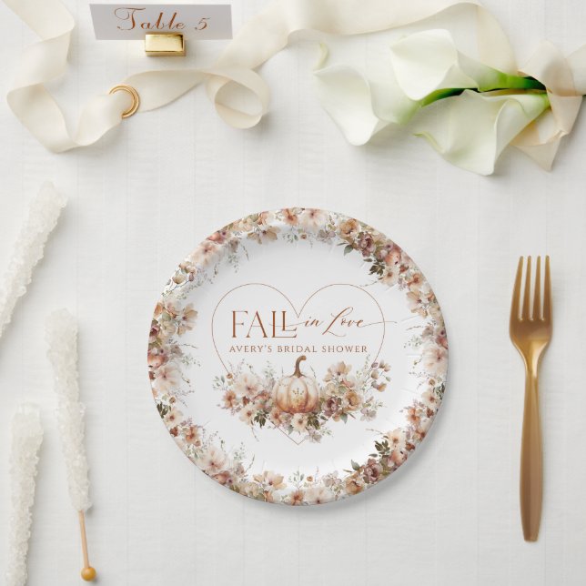 Fall in love Pumpkin Wildflower Bridal Shower Paper Plates (Wedding)
