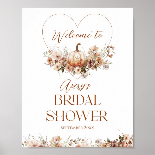Fall in love Pumpkin Wildflower Bridal Shower  Poster (Front)