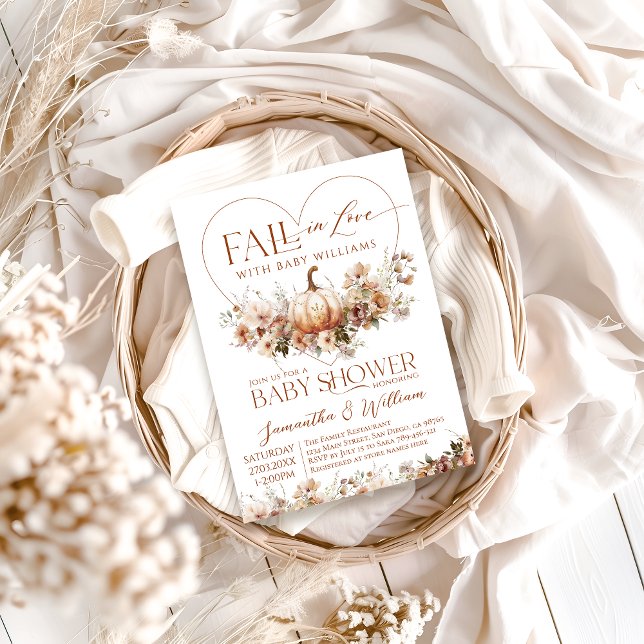 Fall in love Pumpkin Wildflower heart Baby Shower Invitation (Creator Uploaded)