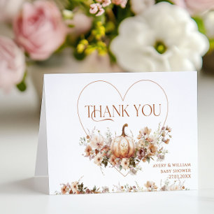 Fall in love Pumpkin Wildflower heart Baby Shower Letterpress Thank You Card
