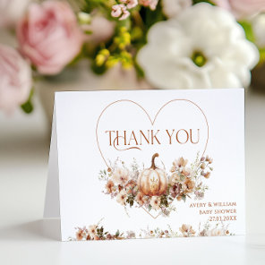 Fall in love Pumpkin Wildflower heart Baby Shower Thank You Card