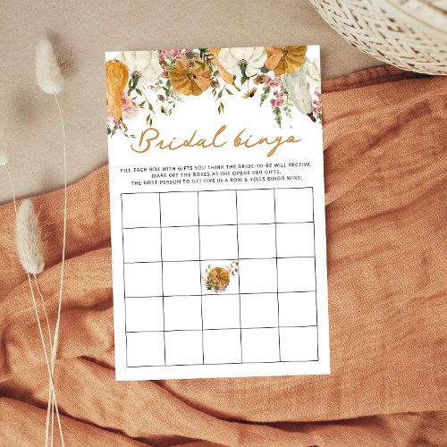 Fall in Love Pumpkin with Floral Bridal Bingo Game