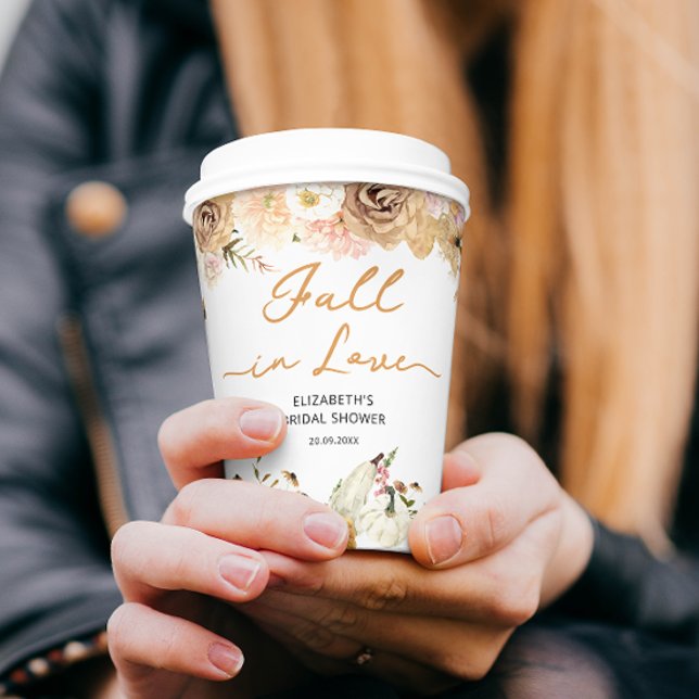 Fall in Love Pumpkin with Floral Bridal Shower  Paper Cups (Creator Uploaded)