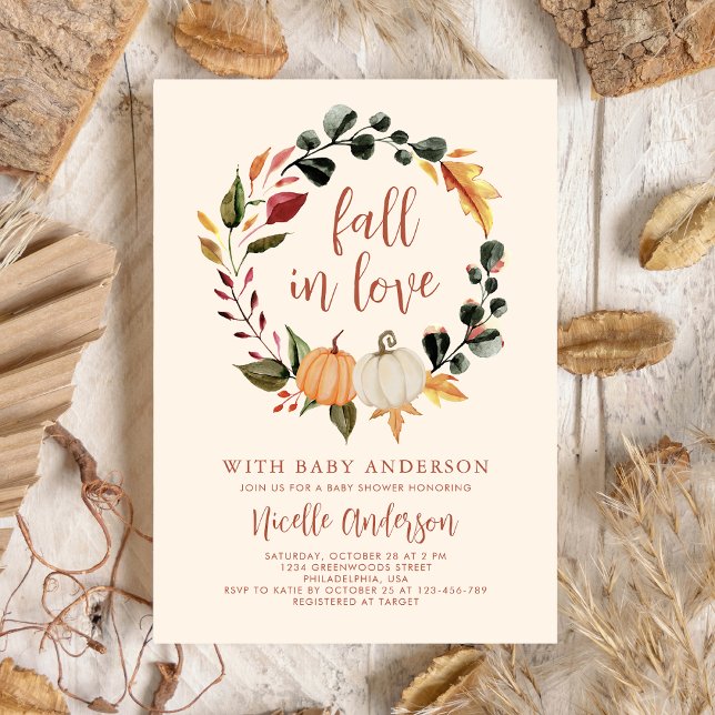 Fall in Love Pumpkin Wreath Baby Shower Invitation (Creator Uploaded)