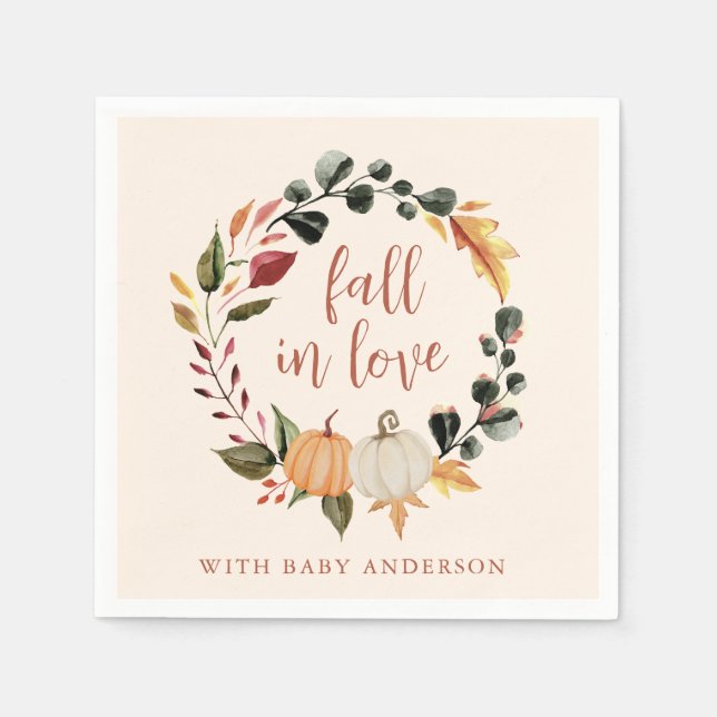 Fall in Love Pumpkin Wreath Baby Shower Napkins (Front)