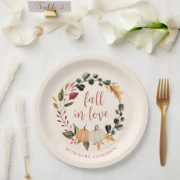 Fall in Love Pumpkin Wreath Baby Shower Paper Plates