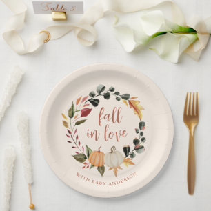 Fall in Love Pumpkin Wreath Baby Shower Paper Plates