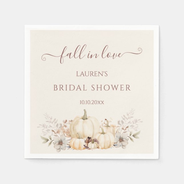 Fall in Love Pumpkins Elegant Bridal Shower Napkins (Front)