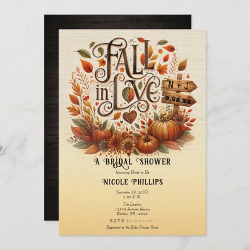 Fall in Love Pumpkins  Leaves Bridal Shower  Invitation