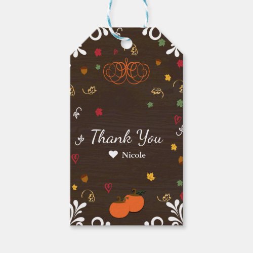 Fall in Love Pumpkins Leaves  Wood Baby Shower Gift Tags