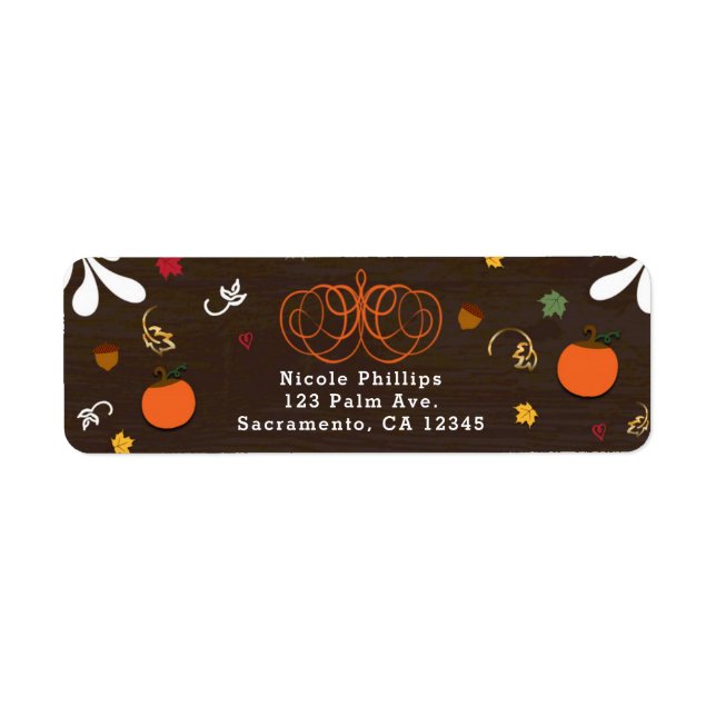 Fall in Love Pumpkins Leaves & Wood Baby Shower Label (Front)