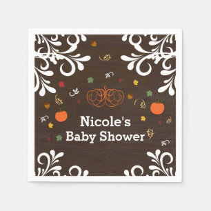 Fall in Love Pumpkins Leaves & Wood Baby Shower Napkins