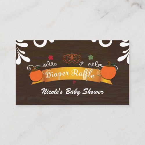 Fall in Love Pumpkins Leaves  Wood Diaper Raffle Enclosure Card