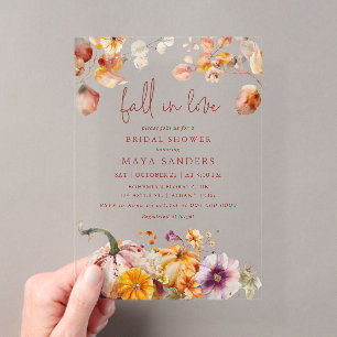 Fall in Love Pumpkins Romantic Bridal Shower Acrylic Invitations