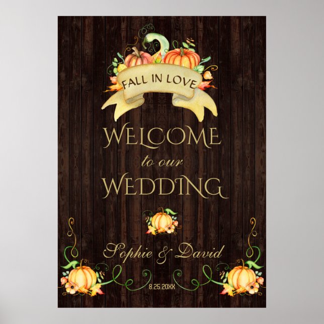 Fall In Love Pumpkins Welcome Wedding Sign (Front)