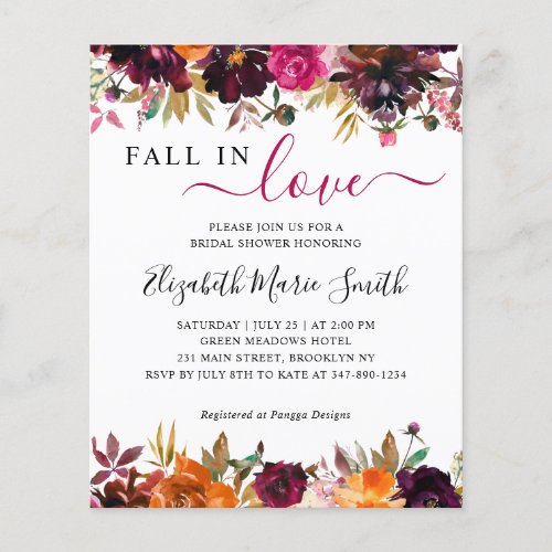 Fall in Love Purple Floral Bridal Shower Invite