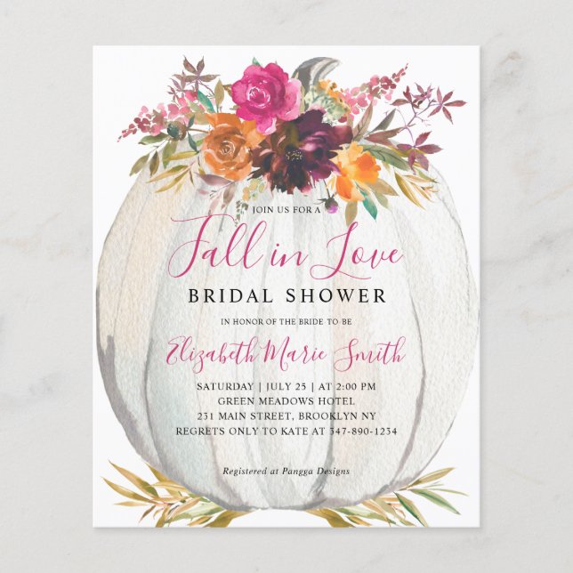 Fall in Love Purple Floral Pumpkin Bridal Shower (Front)