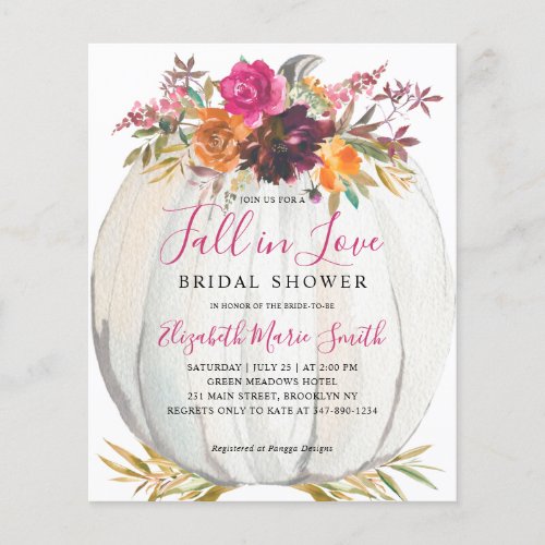 Fall in Love Purple Floral Pumpkin Bridal Shower Flyer