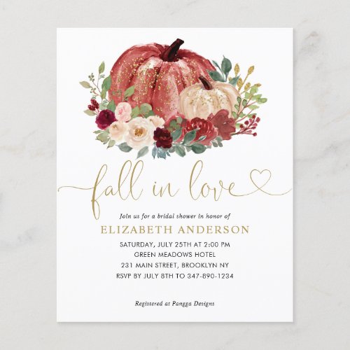 Fall in Love Red Pink Floral Pumpkin Bridal Shower