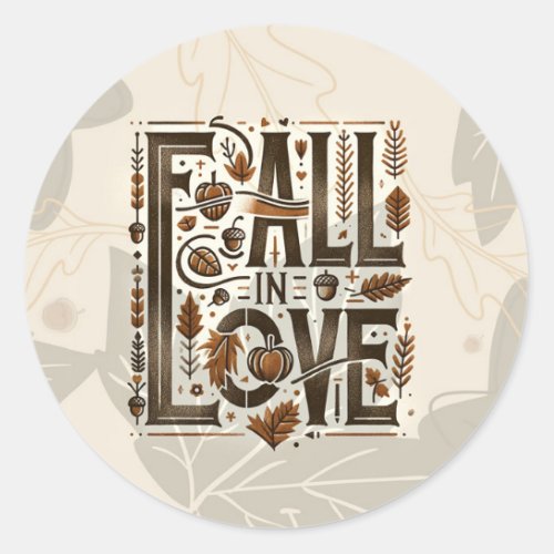 FALL IN LOVE Retro Autumn Fall Engagement Shower  Classic Round Sticker