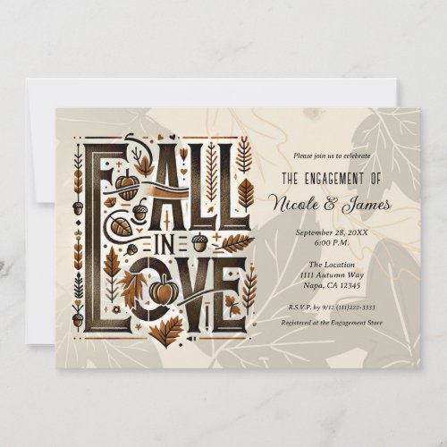 FALL IN LOVE Retro Autumn Fall Engagement Shower  Invitation