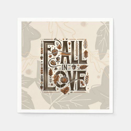 FALL IN LOVE Retro Autumn Fall Engagement Shower  Napkins