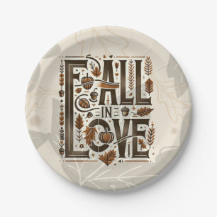FALL IN LOVE Retro Autumn Fall Engagement Shower  Paper Plates