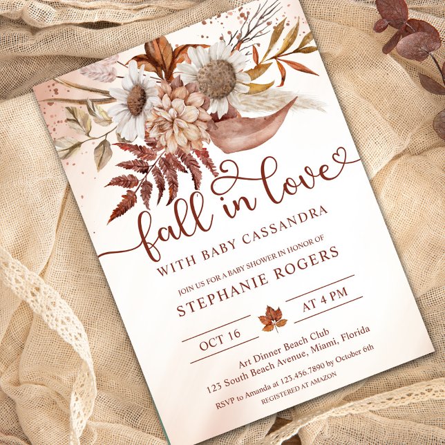 Fall in Love Romantic Boho Floral Baby Shower Invitation (Creator Uploaded)