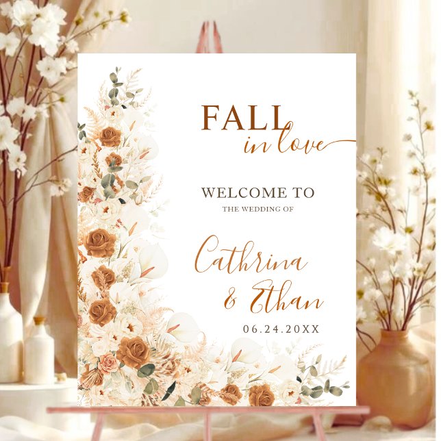 Fall in Love Rose Pampas & Eucalyptus Wedding  Foam Board (Creator Uploaded)