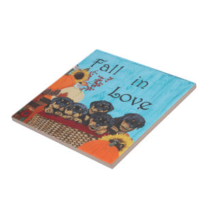 Fall in Love Rottweiler Print Ceramic Tile