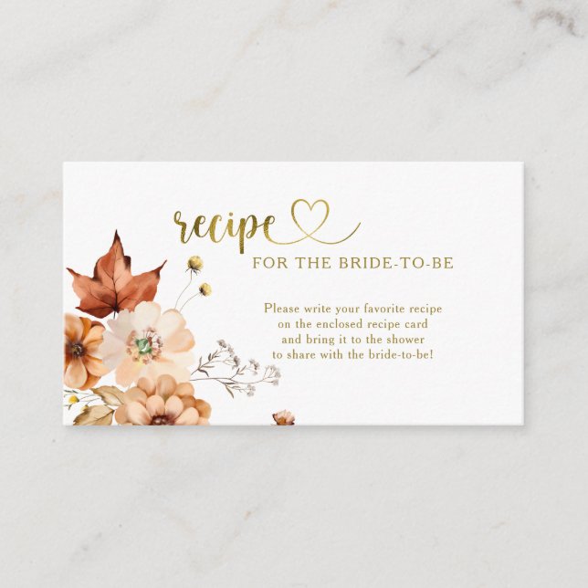 Fall in Love Rust Bridal Shower Recipe Request Enclosure Card (Front)