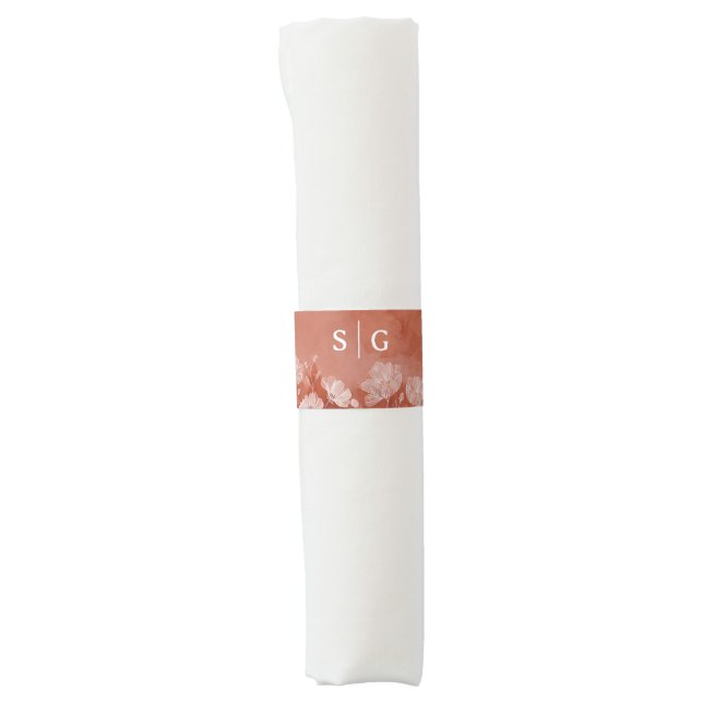 Fall in Love Rust Floral Monogram Napkin Wrap (Front)