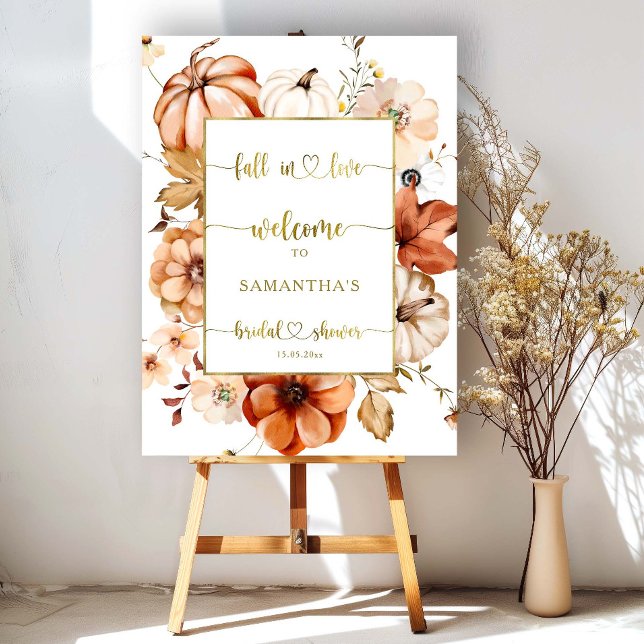 Fall in Love Rust Gold Bridal Shower Welcome Sign (Creator Uploaded)