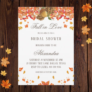 Fall in Love Rustic Autumn Bridal Shower  Invitation