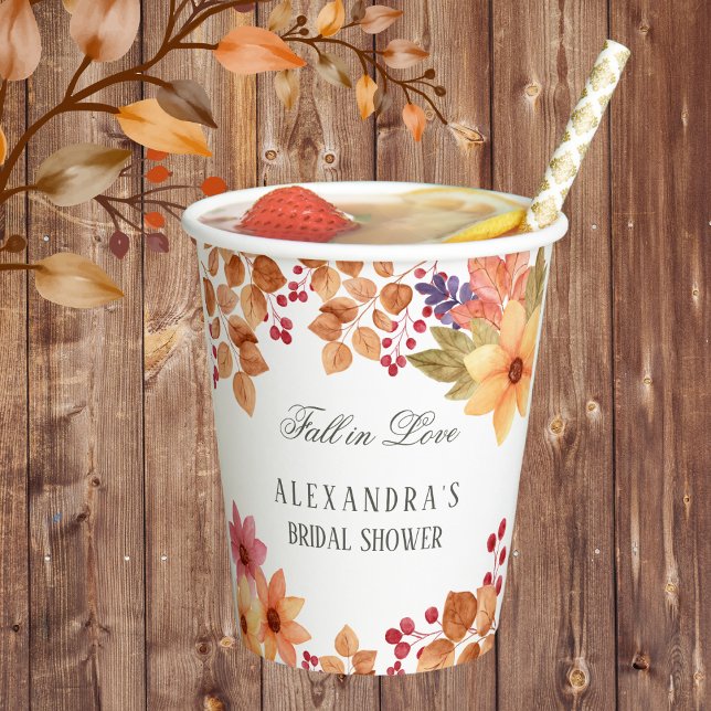 Fall in Love Rustic Autumn Bridal Shower Paper Cups (Creator Uploaded)