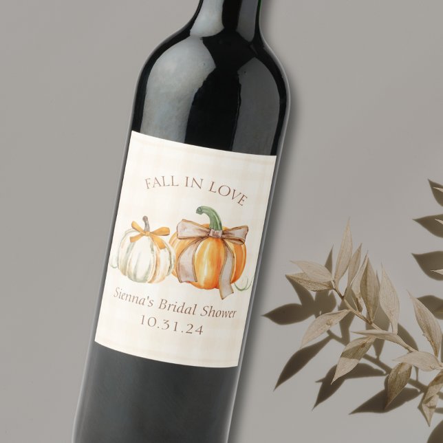 "Fall in Love" Rustic Autumn Cute Bridal Shower Wine Label (Creator Uploaded)