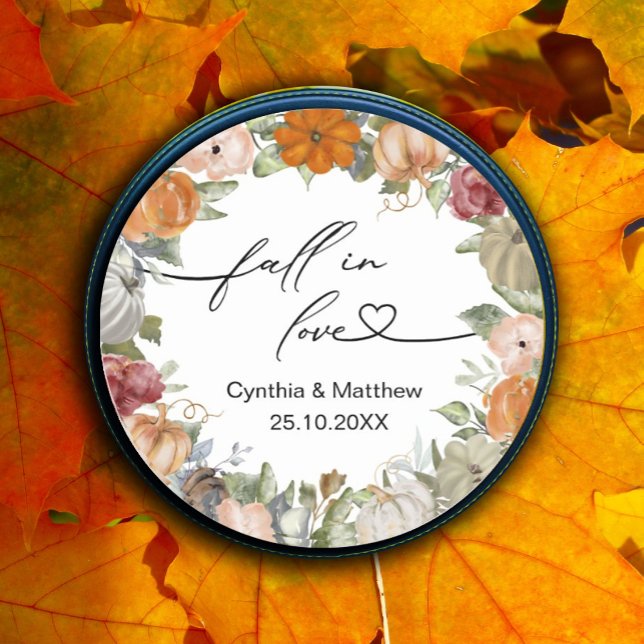 Fall in Love Rustic Autumn Floral and Pumpkin Classic Round Sticker (#zazzlemade #fallinlove #pumpkin)